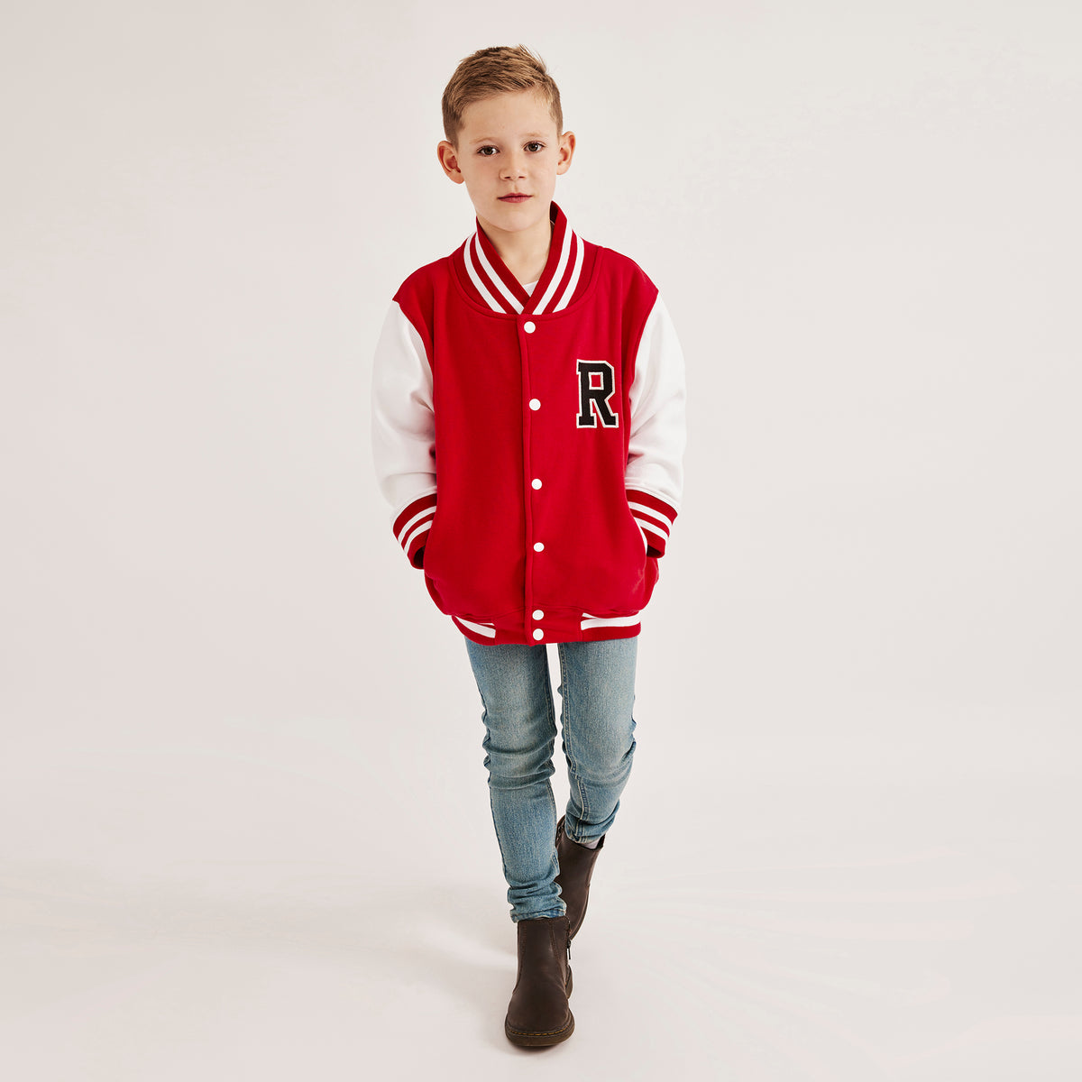 Kids Personalised Initial Varsity Jacket Never Ever