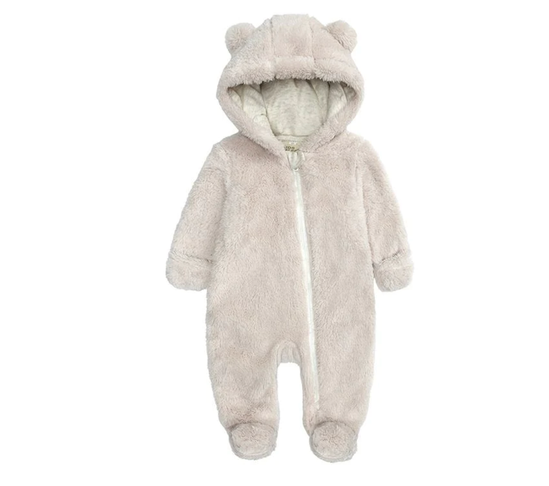Personalised Fluffy Bear Baby Onesie Beige Never Ever